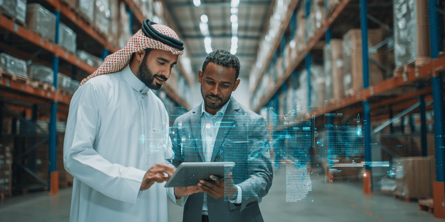 Business leaders reviewing AI insights in a modern workplace